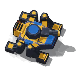 Obsidian, a volcanic glass quad walker with gold trim and a cobalt turret